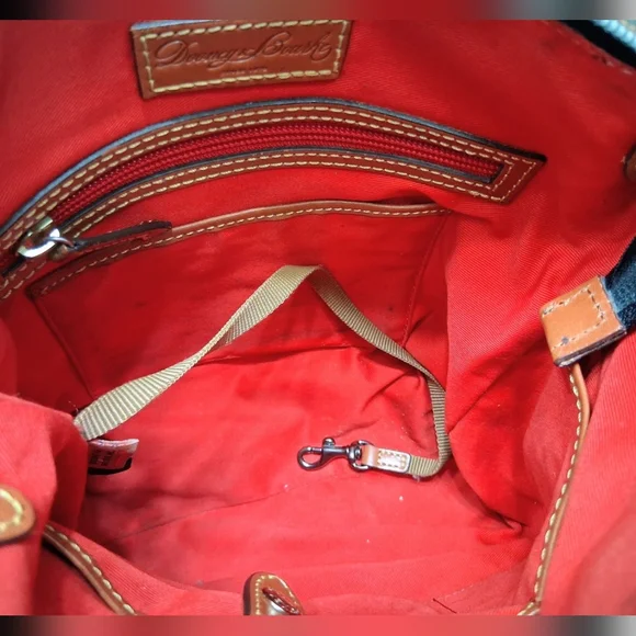 Dooney & Bourke Black Nylon Tan Straps Double Zip Crossbody Bag W Free Pouch - Picture 8 of 12